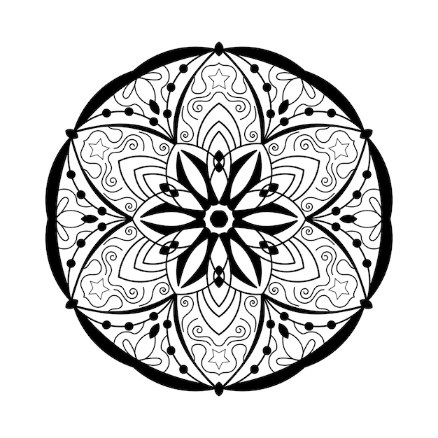 Flor de mandala simple en blanco y negro para libro de colorear Elementos decorativos vintage