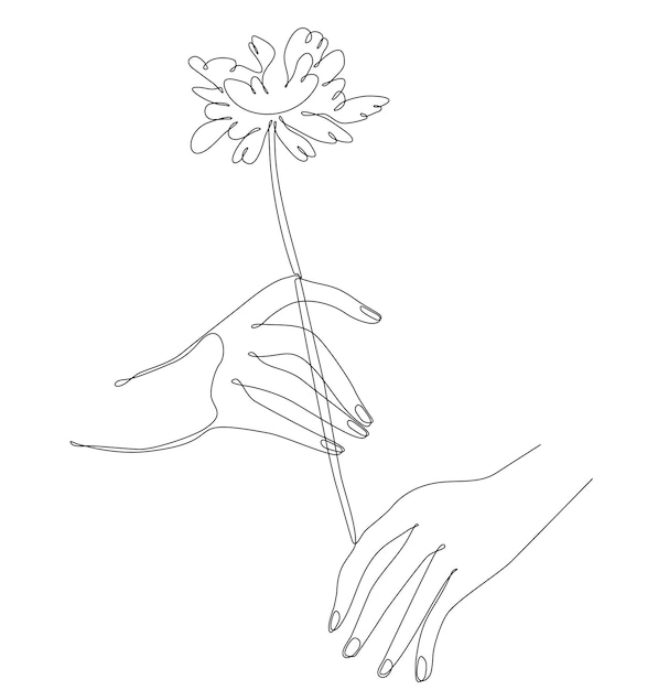 flor de mano de dibujo de línea continua