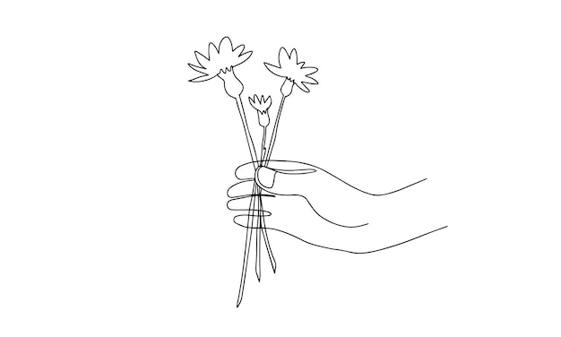 Flor en mano Ilustración dibujada a mano Arte lineal