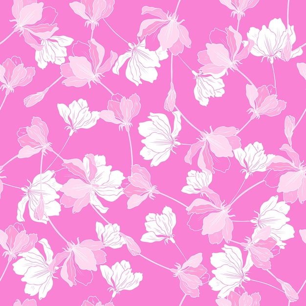 Flor de manzana en flor dibujo botánico colorido dibujado a mano patrón vectorial aislado sin costuras