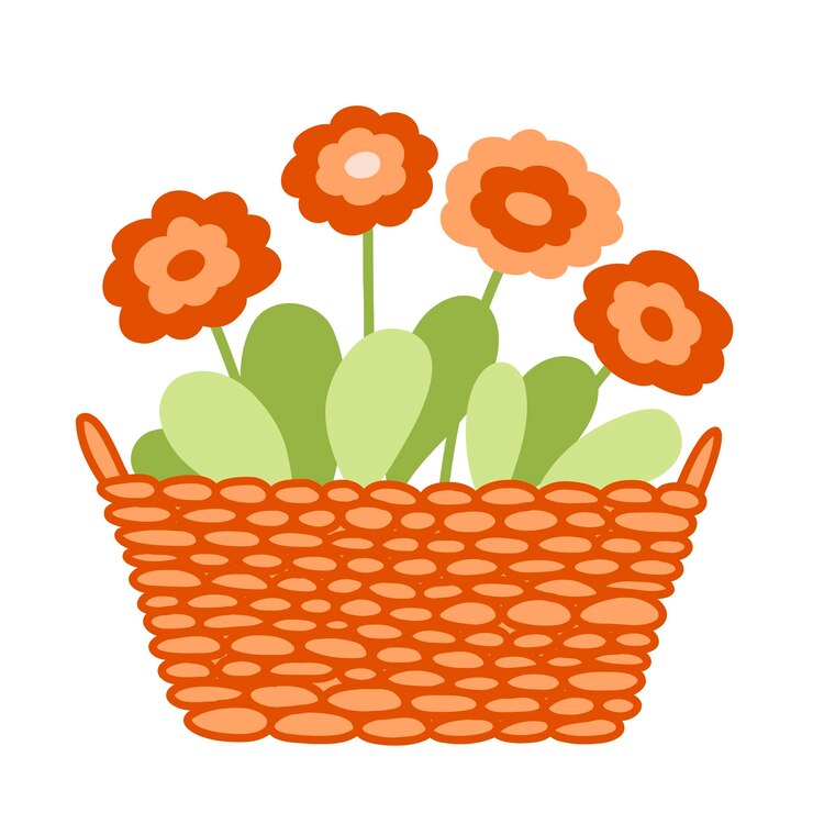 Vector flor de manzanilla de margarita en la cesta linda planta para jardín concepto de crecimiento ilustración vectorial