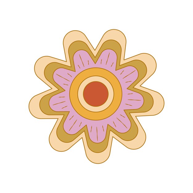 Flor maravillosa de Boho aislada en el fondo blanco Flor retro de la margarita para el diseño hippie en colores pastel Ilustración vectorial