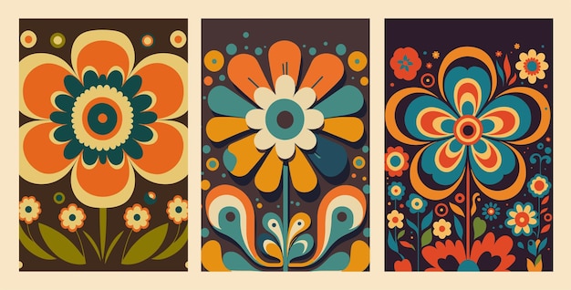 Flor maravillosa Fondos de estilo psicodélico o hippie Cartel de flores abstractas