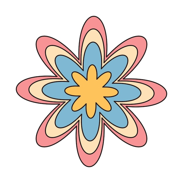 Vector flor maravillosa hippie elemento de dibujos animados psicodélico retro ilustración vectorial aislado en blanco