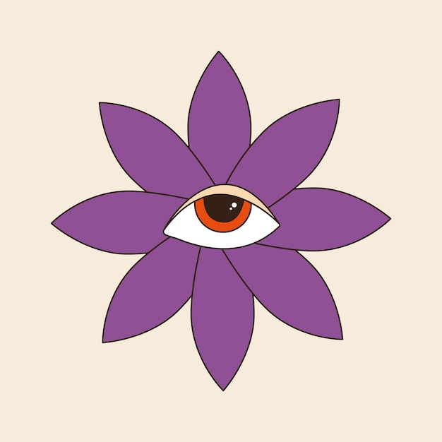 Flor maravillosa retro con un ojo 60s y 70s vibes psicodélico vector clipart