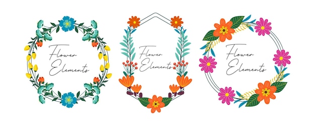 Flor de marco de primavera Conjunto de flor de círculo de marco Concepto de flor de boda o invitación
