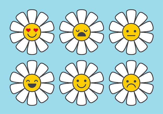 Flor de margarita con caras sonrientes y divertidas