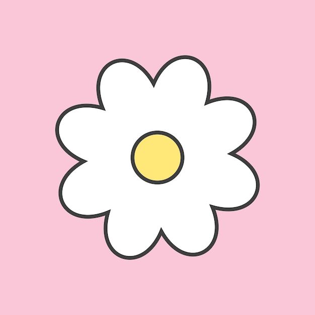 Flor de margarita plana simple sobre fondo rosa icono de elemento floral illustraton diseño de moda