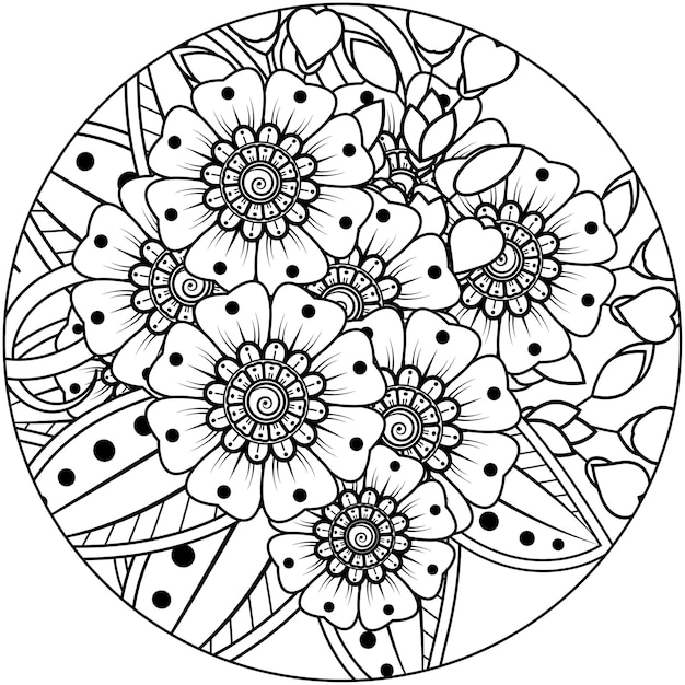 Flor de mehndi para la decoración del tatuaje de henna mehndi página de libro para colorear