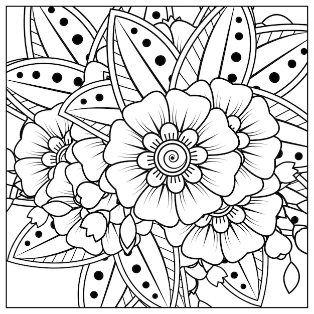 Flor de mehndi para la decoración del tatuaje de henna mehndi página de libro para colorear