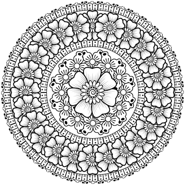 Flor de mehndi para la decoración del tatuaje de henna mehndi página de libro para colorear