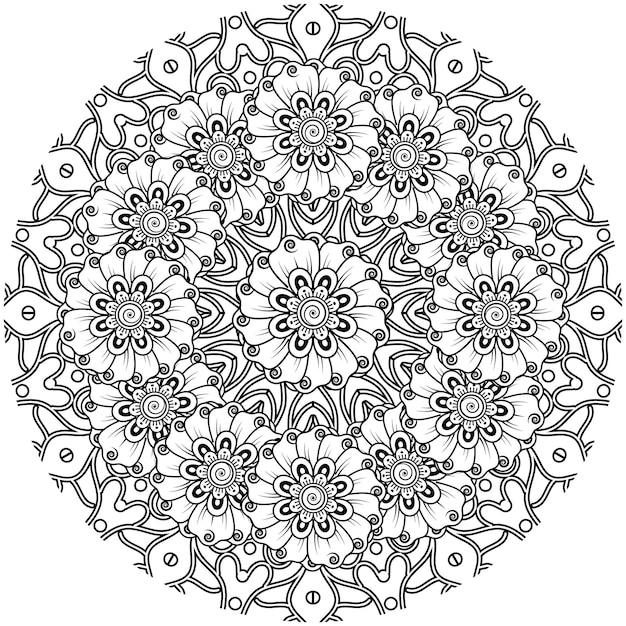 Flor de mehndi para la decoración del tatuaje de henna mehndi página de libro para colorear