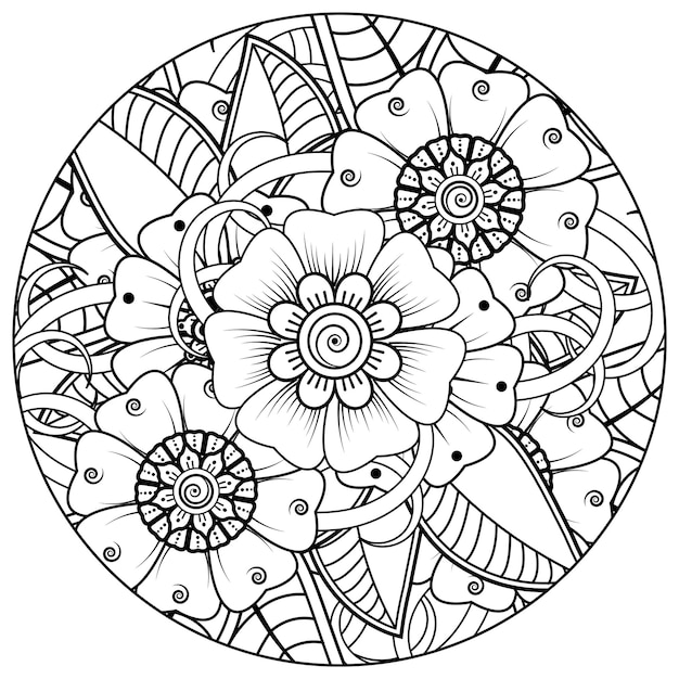 Flor de mehndi para la decoración del tatuaje de henna mehndi página de libro para colorear