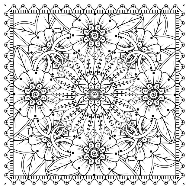 Flor de mehndi para la decoración del tatuaje de henna mehndi página de libro para colorear