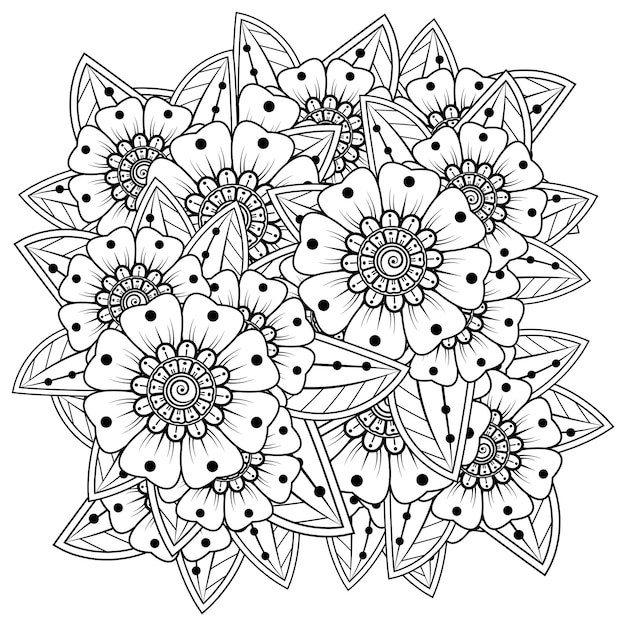 Flor de mehndi en estilo oriental étnico doodle ornamento contorno mano dibujar ilustración para colorear página