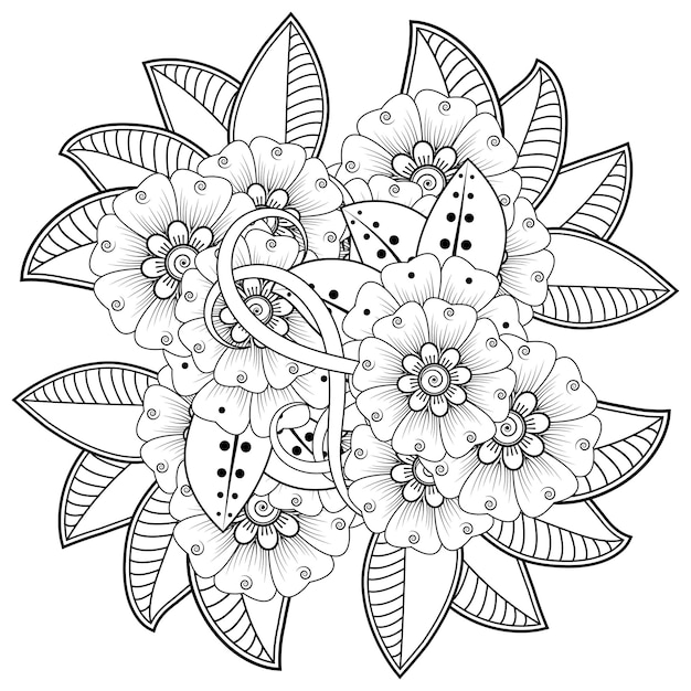 Flor de mehndi en estilo oriental étnico doodle ornamento contorno mano dibujar ilustración para colorear página