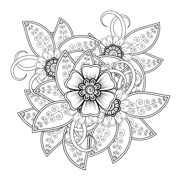 Flor de mehndi para henna, mehndi, tatuaje, decoración. Adorno decorativo en estilo étnico oriental.