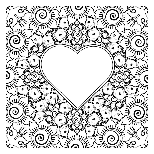 Vector flor de mehndi con marco en forma de corazón decoración en ornamento étnico oriental doodle