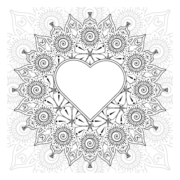 Vector flor de mehndi con marco en forma de corazón decoración en ornamento étnico oriental doodle