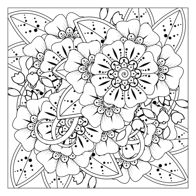 Flor de mehndi con marco en forma de corazón en estilo étnico oriental doodle ornamento página de libro para colorear