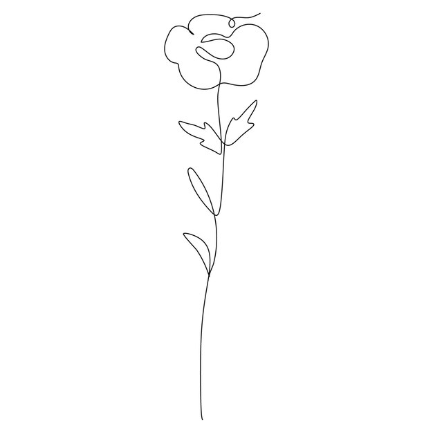 Flor minimalista con forma de pétalo simple y tallo delgado Obra artística de una línea para uso botánico moderno