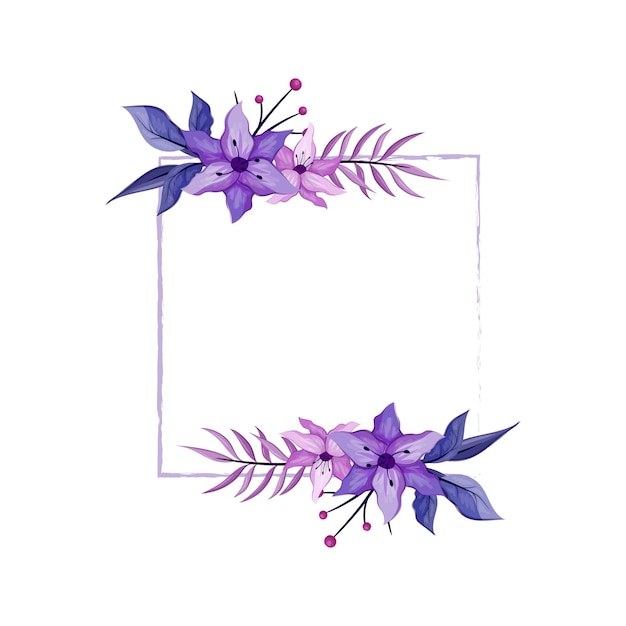Flor morada con línea púrpura acuarela floral marco cuadrado lujosos elementos florales fondo botánico