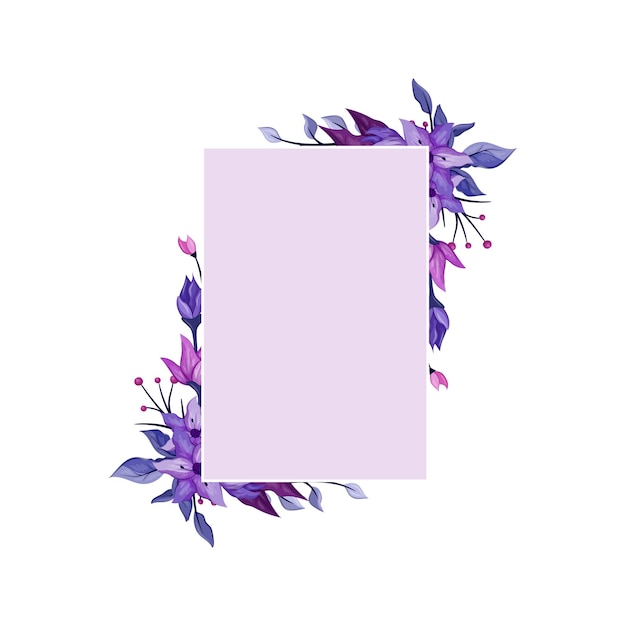 Vector flor morada con línea púrpura acuarela floral marco cuadrado lujosos elementos florales fondo botánico