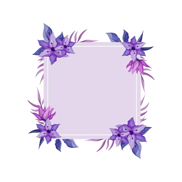 Vector flor morada con línea púrpura acuarela floral marco cuadrado lujosos elementos florales fondo botánico