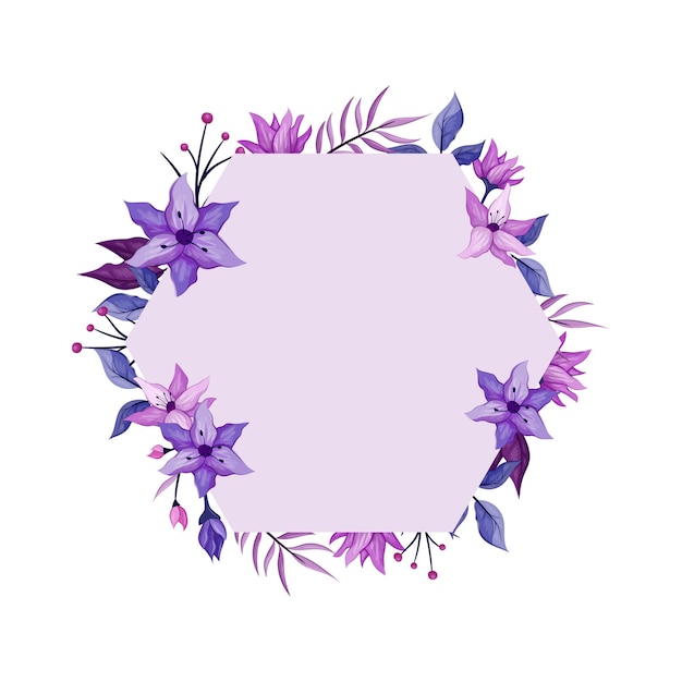 Vector flor morada con línea púrpura acuarela floral marco cuadrado lujosos elementos florales fondo botánico
