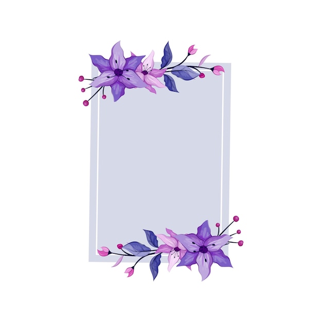 Vector flor morada con línea púrpura acuarela floral marco cuadrado lujosos elementos florales fondo botánico