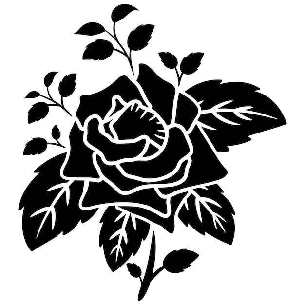 Flor con motivo de rosa negra silueta