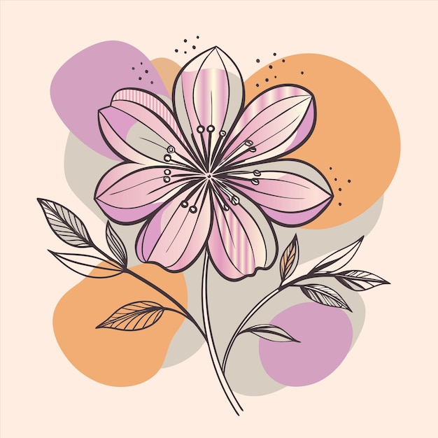 una flor se muestra con círculos rosados y naranjas
