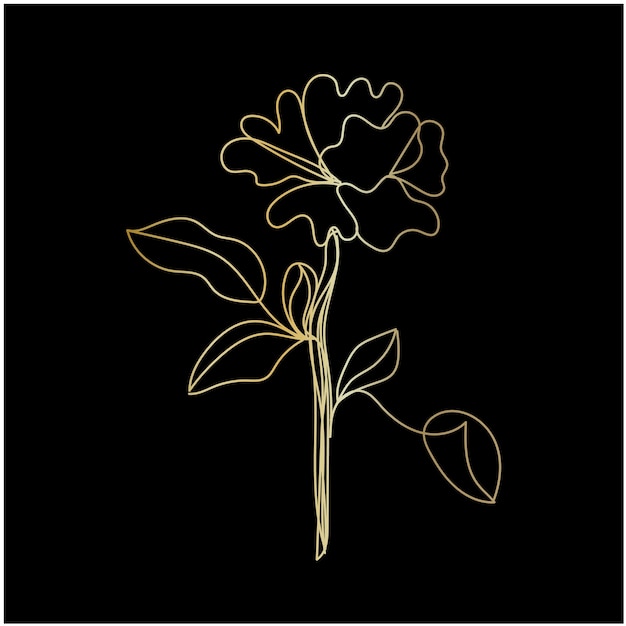 una flor se muestra en un fondo negro con un contorno dorado