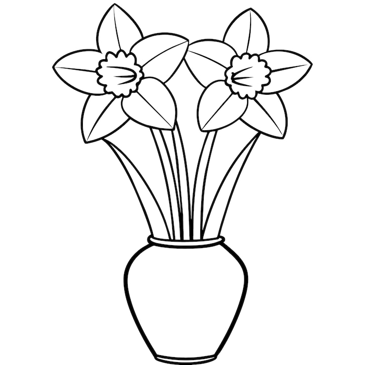 Vector flor de narcisos en el contorno del jarrón ilustración diseño de página de libro de colorear