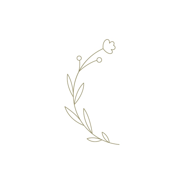 Flor natural monocromática con tallo de planta orgánica línea de arte elemento de decoración para el vector del logotipo