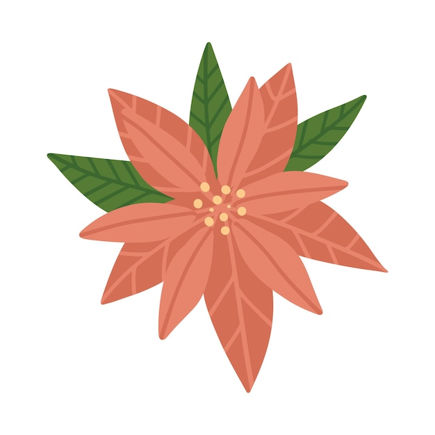 Flor de Navidad roja dibujada a mano. Nochebuena de año nuevo. Elemento aislado a mano alzada. Vector ilustración dibujada a mano plana. Solo 5 colores: fácil de cambiar de color.