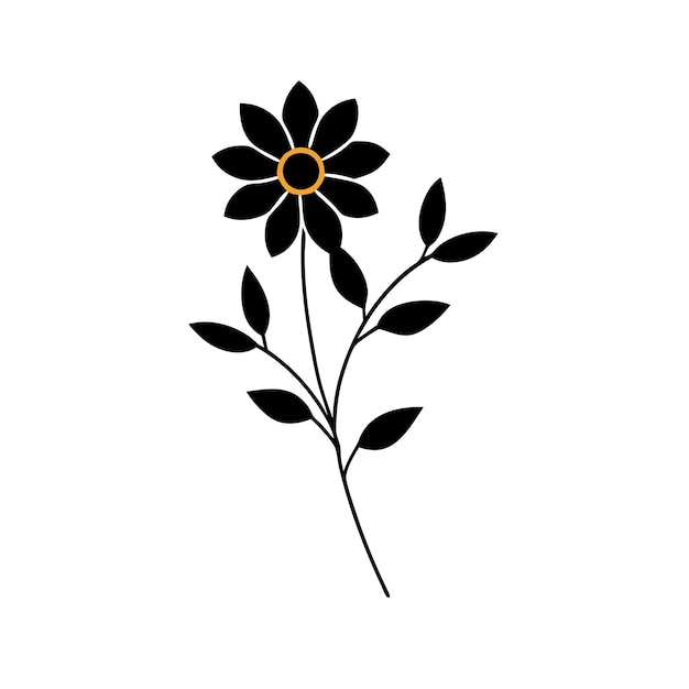 una flor negra y amarilla está dibujada sobre un fondo blanco