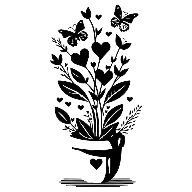 flor de la olla de San Valentín amor mariposa dibujo de dibujo ilustrado