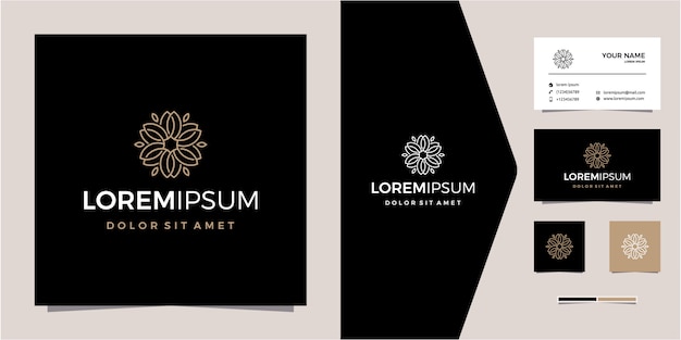 Flor de oro de lujo y logotipo de hoja