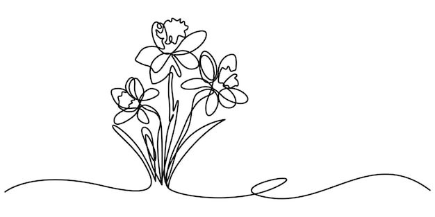 Flor de orquídea en estilo de dibujo artístico de línea continua hermosa planta con flores de cattleya lineal negra