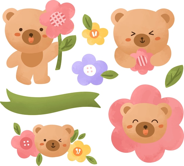 Flor de oso dibujo a mano de la ilustración clipart para el proyecto de cumpleaños