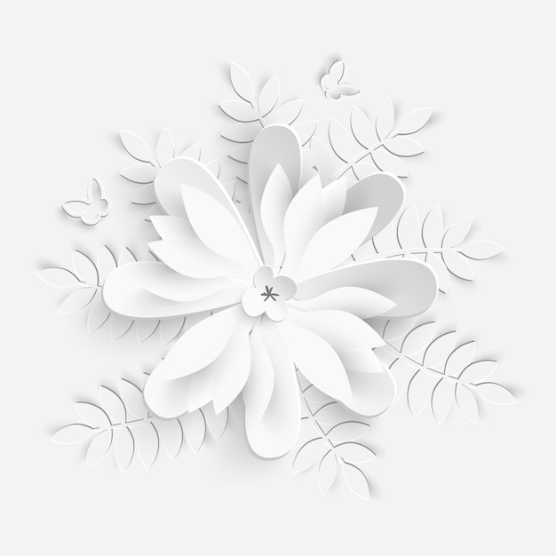 Flor de papel Loto de rosas blancas cortado de papel Decoraciones de boda Ramo de novia decorativo aislado