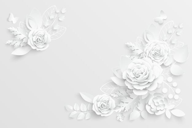 Flor de papel Rosas blancas cortadas de papel Ilustración vectorial