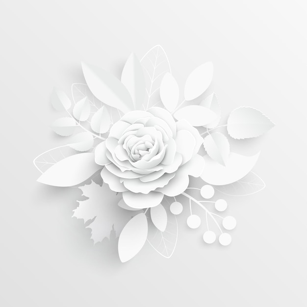 Flor de papel rosas blancas cortadas de papel ilustración vectorial