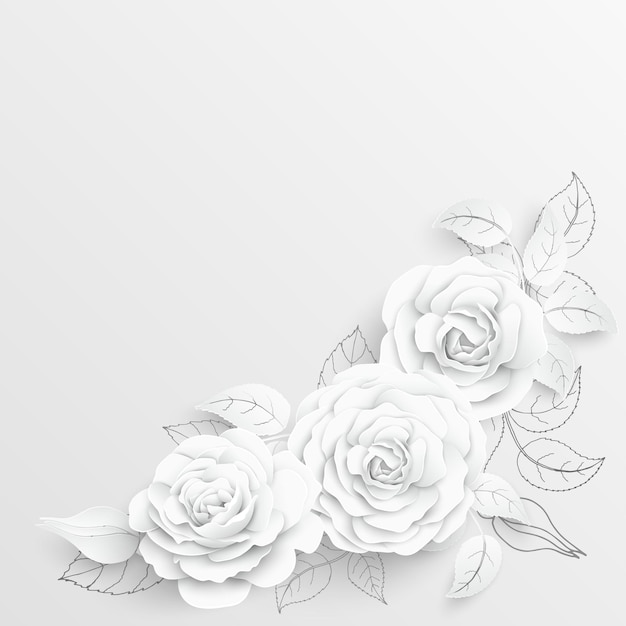 Flor de papel rosas blancas cortadas de papel ilustración vectorial