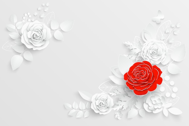 Flor de papel Rosas blancas cortadas de papel Ilustración vectorial