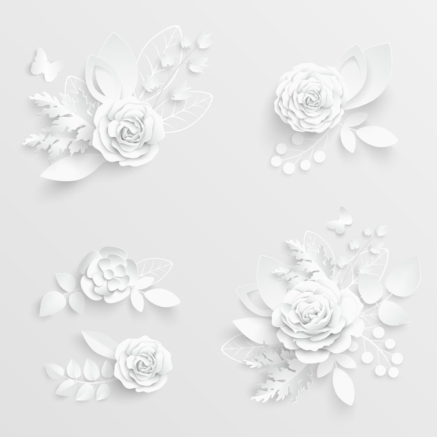 Flor de papel Rosas blancas cortadas de papel Set