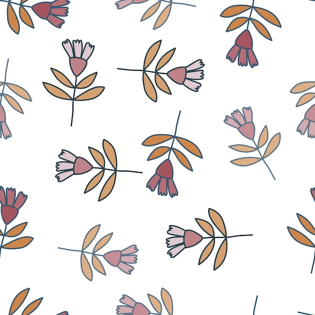 Flor de patrones sin fisuras en estilo de arte ingenuo Papel tapiz floral simple abstracto