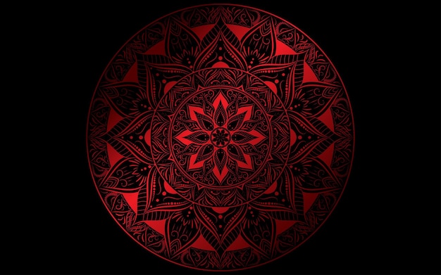 Flor de pétalo de patrón de círculo de mandala con color doradodiseño único de mandala de poder floral vectorial con fondo degradado rojo y negropatrón dibujado a manoconcepto soul powerspiritual