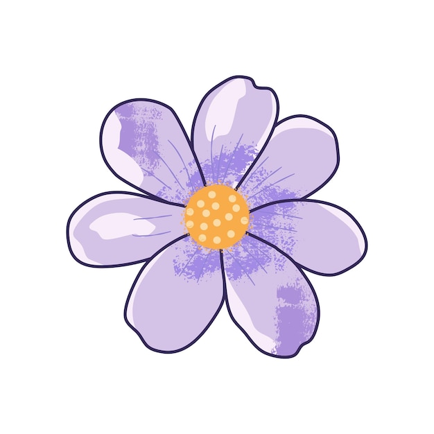 una flor púrpura y blanca con pétalos púrpuras y un centro amarillo
